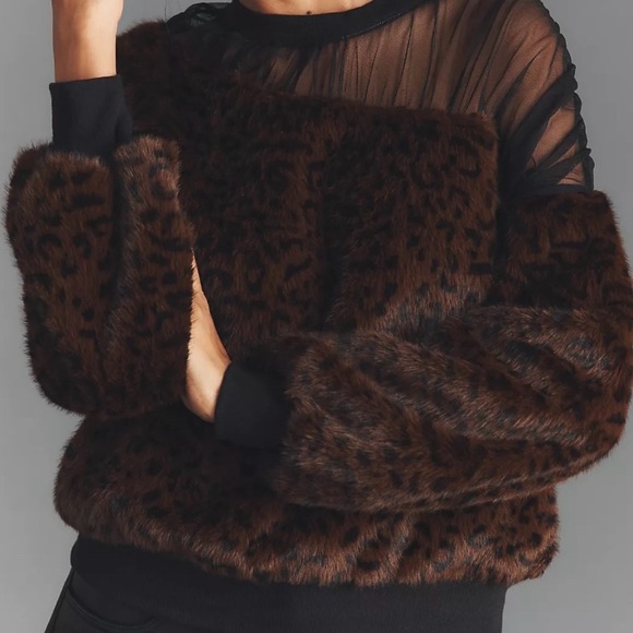 Maeve Sweaters - Maeve Faux Fur Inset Pullover Sweatshirt | size: M